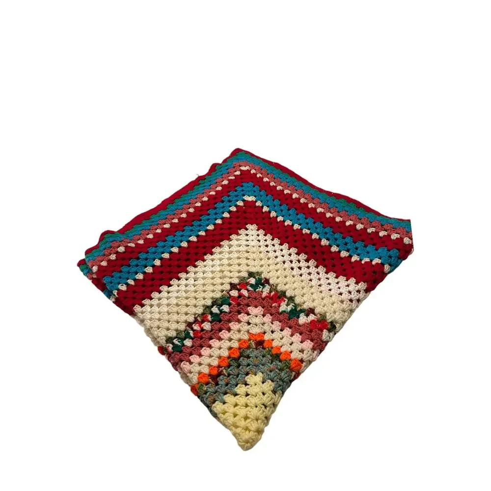 Vtg Crochet Lap Blanket Granny Throw 57”x57”Squares Blocks Multicolor Retro